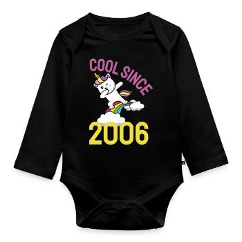 Cool since 2006 Dabbing cat 16th birthday - Organic Longsleeve Baby Bodysuit - black - Front