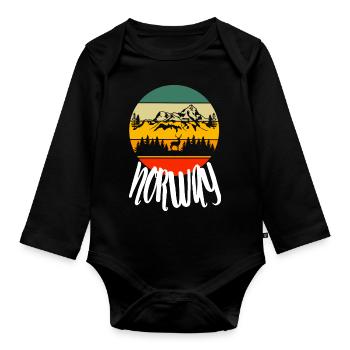 Norwegian Nature Deer Retro Norway - Organic Longsleeve Baby Bodysuit - black - Front