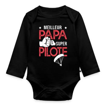 Cadeau papa meilleur papa pilote de parapente - Body Bébé bio manches longues - noir - Devant