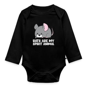 Les rats sont mon animal d’âme Rat mignon - Body Bébé bio manches longues - noir - Devant