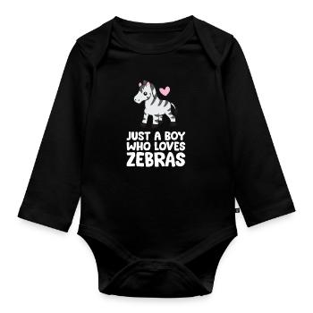 Nur ein Junge, der Zebras liebt - Baby Bio-Langarm-Body - Schwarz - Vorne