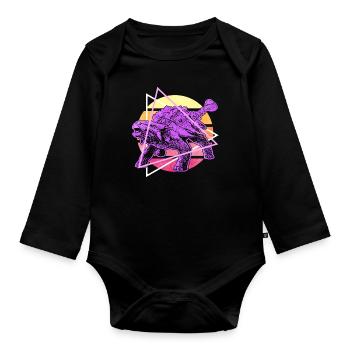 Vaporwave Synthwave Ankylosaurus Dinosaurs - Organic Longsleeve Baby Bodysuit - black - Front