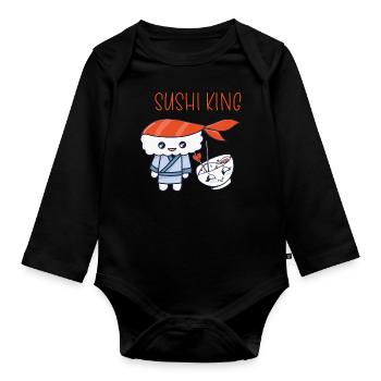 Kawaii Japanese Food Salmon Salmon Sushi Roll - Body Bébé bio manches longues - noir - Devant
