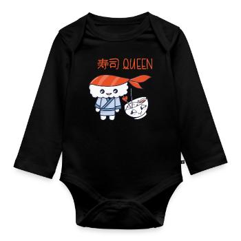 Kawaii Japanese Food Salmon Salmon Sushi Roll - Body Bébé bio manches longues - noir - Devant