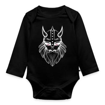Crâne viking avec casque et barbe Nordmann Wild - Body Bébé bio manches longues - noir - Devant