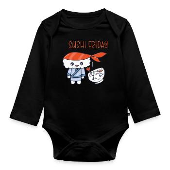 Kawaii Japanese Food Salmon Salmon Sushi Roll - Body Bébé bio manches longues - noir - Devant