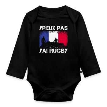 J'Peux Pas J'ai Rugby Joueur Maillot France Rugby - Baby Bio-Langarm-Body - Schwarz - Vorne