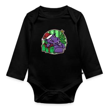Weihnachten Ugly Christmas Xmas Hippopotamus - Baby Bio-Langarm-Body - Schwarz - Vorne