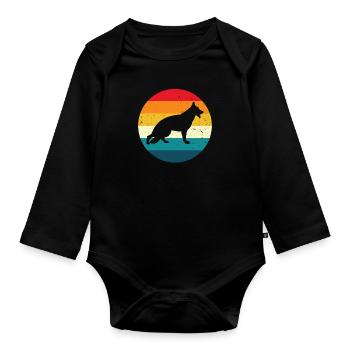 Deutscher Schäferhund Retro, Vintage-Stil - Baby Bio-Langarm-Body - Schwarz - Vorne