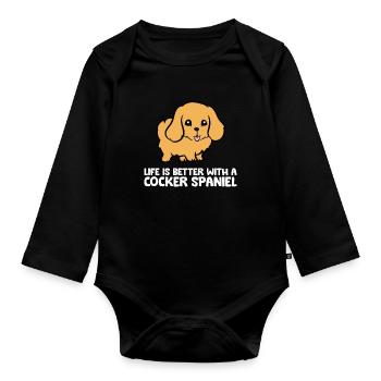 La vie est meilleure avec un cocker épagneul - Body Bébé bio manches longues - noir - Devant