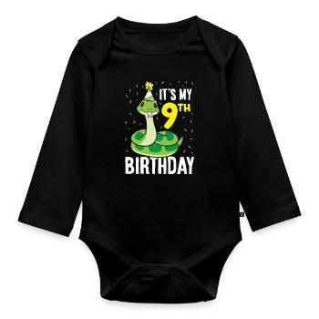 Snakes It's My 9th Birthday 9 Year Old Birthday - Baby Bio-Langarm-Body - Schwarz - Vorne