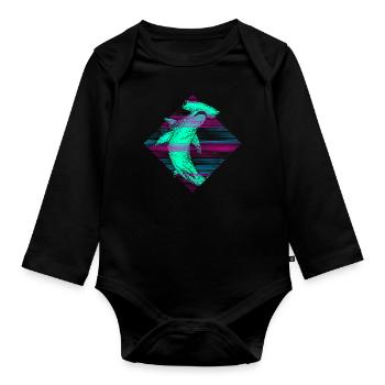 Vaporwave Hammerhead Shark - Organic Longsleeve Baby Bodysuit - black - Front