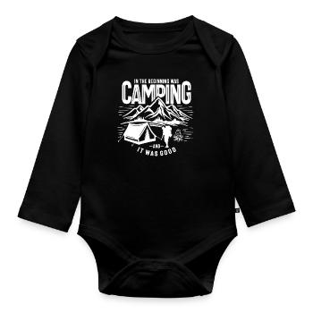 In The Beginning Was Camping Outdoor Adventure - Organic Longsleeve Baby Bodysuit - black - Front