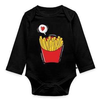 Pommes Frites Pommes Liebhaber Fast Food Fritte Ro - Baby Bio-Langarm-Body - Schwarz - Vorne