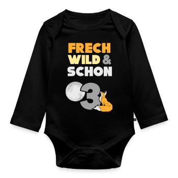 3 Jahre Geburtstag Junge Mädchen Fuchs - Baby Bio-Langarm-Body - Schwarz - Vorne