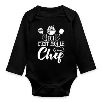 cuisinier cadeau cool chef papa papy cuisinier - Body Bébé bio manches longues - noir - Devant
