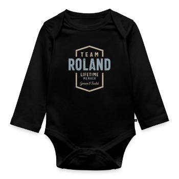 Team Roland Lifetime Member Personalisierter Name - Baby Bio-Langarm-Body - Schwarz - Vorne