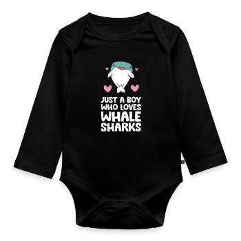 Just a Boy Who Loves Whale Sharks - Organic Longsleeve Baby Bodysuit - black - Front