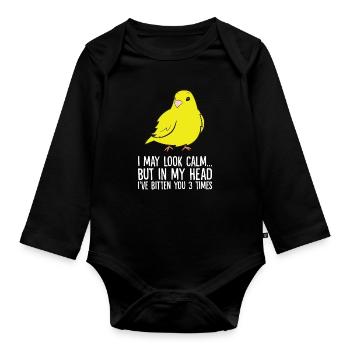Je peux avoir l’air calme dans ma tête, je t’ai mordu 3 - Body Bébé bio manches longues - noir - Devant
