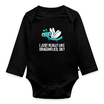 Ich mag Libellen einfach sehr, okay? Niedliche - Baby Bio-Langarm-Body - Schwarz - Vorne
