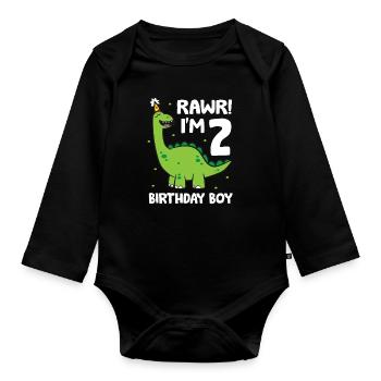 Rawr Je suis 2 Dinosaure Anniversaire Enfant 2. - Body Bébé bio manches longues - noir - Devant