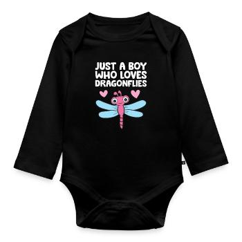 Nur ein Junge, der Libellen liebt - Baby Bio-Langarm-Body - Schwarz - Vorne