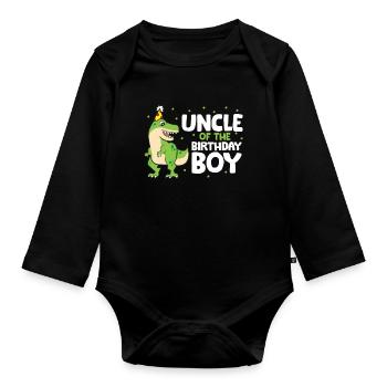 Oncle de l’enfant d’anniversaire Dinosaur - Body Bébé bio manches longues - noir - Devant