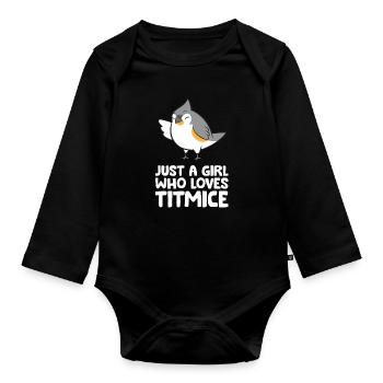 Juste une fille qui aime l’oiseau à crête titmice - Body Bébé bio manches longues - noir - Devant