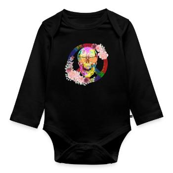 Hippie Peace Peace 60's 70's Love T-Shirt - Organic Longsleeve Baby Bodysuit - black - Front