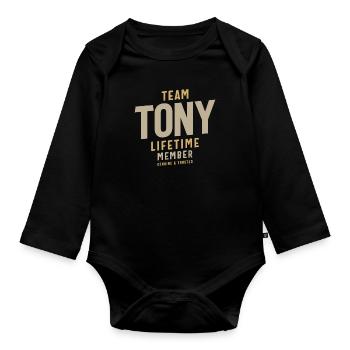 Nom personnalisé du membre à vie de l’équipe Tony - Body Bébé bio manches longues - noir - Devant