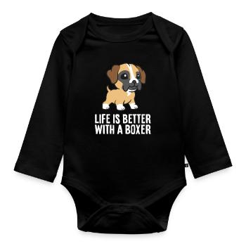 Boxer Dog Owner La vie est meilleure avec un - Body Bébé bio manches longues - noir - Devant