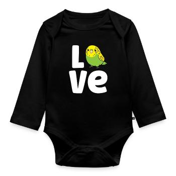 Budgie Bird Love Cute Budgerigar Parakeet Bird - Organic Longsleeve Baby Bodysuit - black - Front