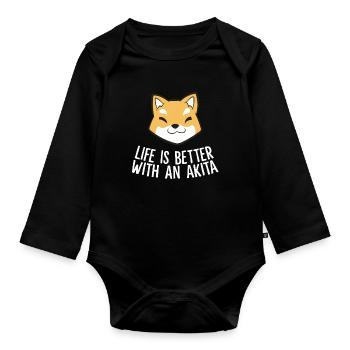Das Leben ist besser mit einem Akita - Baby Bio-Langarm-Body - Schwarz - Vorne