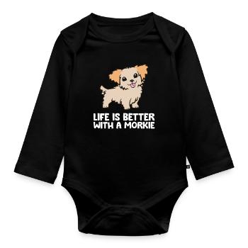 La vie est meilleure avec un Morkie - Body Bébé bio manches longues - noir - Devant