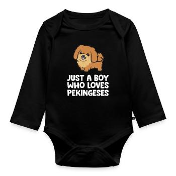 Just a Boy Who Loves Pekingeses - Organic Longsleeve Baby Bodysuit - black - Front