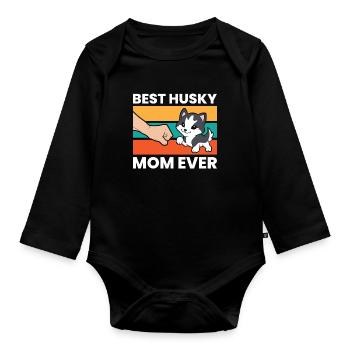 Sibérien Husky Mama Meilleure maman Husky Jamais - Body Bébé bio manches longues - noir - Devant