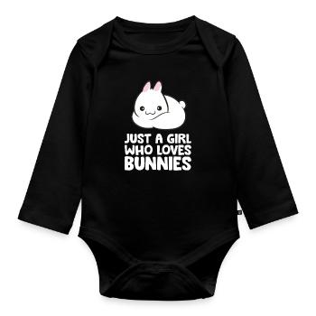 Juste une fille qui aime les lapins - Body Bébé bio manches longues - noir - Devant