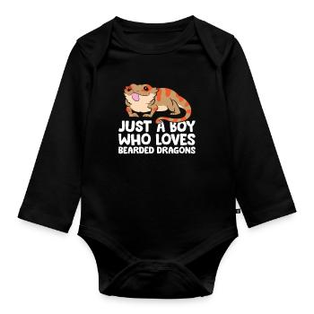 Just a Boy Who Loves Bearded Dragons Reptile - Organic Longsleeve Baby Bodysuit - black - Front