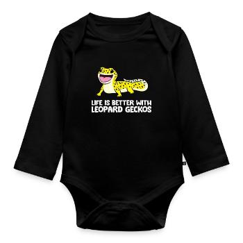 La vie est meilleure avec les geckos léopards - Body Bébé bio manches longues - noir - Devant