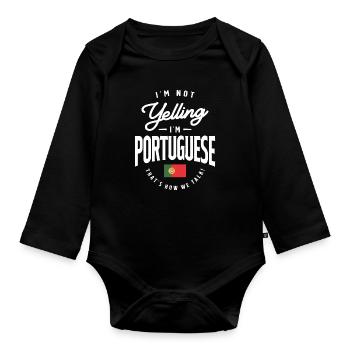 Je ne crie pas Je suis portugais Drôle de portugais Pr - Body Bébé bio manches longues - noir - Devant