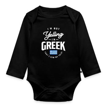 Je ne crie pas Je suis grecque drôle de fierté grecque - Body Bébé bio manches longues - noir - Devant