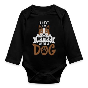 better with a dog - Organic Longsleeve Baby Bodysuit - black - Front