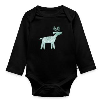 Merry Christmas Deer Paw T-Shirt - Organic Longsleeve Baby Bodysuit - black - Front