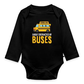 Autobus scolaire légèrement distrait par les autobus - Body Bébé bio manches longues - noir - Devant