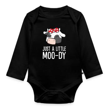 Just A Little Moo-dy Love Cows - Organic Longsleeve Baby Bodysuit - black - Front