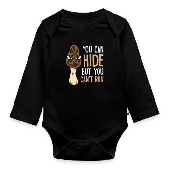 Morchelpilzjäger Du kannst dich verstecken, aber - Baby Bio-Langarm-Body - Schwarz - Vorne