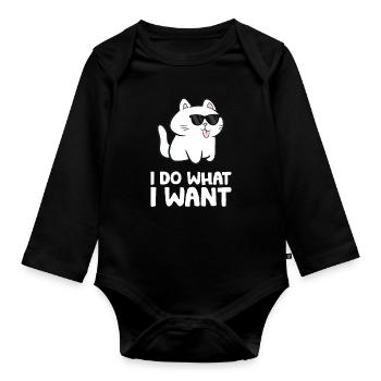 Je fais ce que je veux Kawaii chat - Body Bébé bio manches longues - noir - Devant
