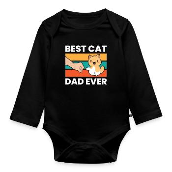 Vintage Cat Father Funny Best Cat Dad Ever - Organic Longsleeve Baby Bodysuit - black - Front