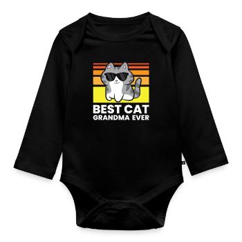 Meilleure grand-mère de chat de tous les temps - Body Bébé bio manches longues - noir - Devant