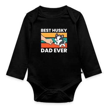 Siberian Husky Papa Best Husky Dad Ever - Baby Bio-Langarm-Body - Schwarz - Vorne